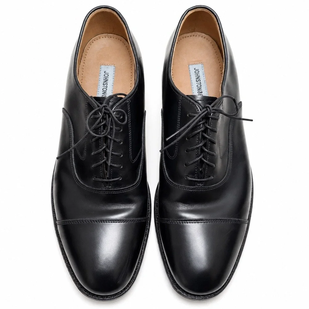 Johnston & Murphy Men's 7.5 Black Leather Cap Toe Oxford Dress Shoes Made India